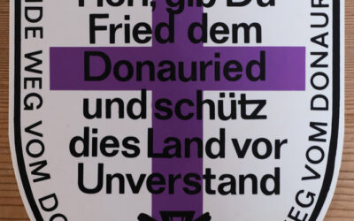 Plakat der Schutzgemeinschaft Donauried: Kampf gegen Magnetschwebebahn und Atomkraftwerk